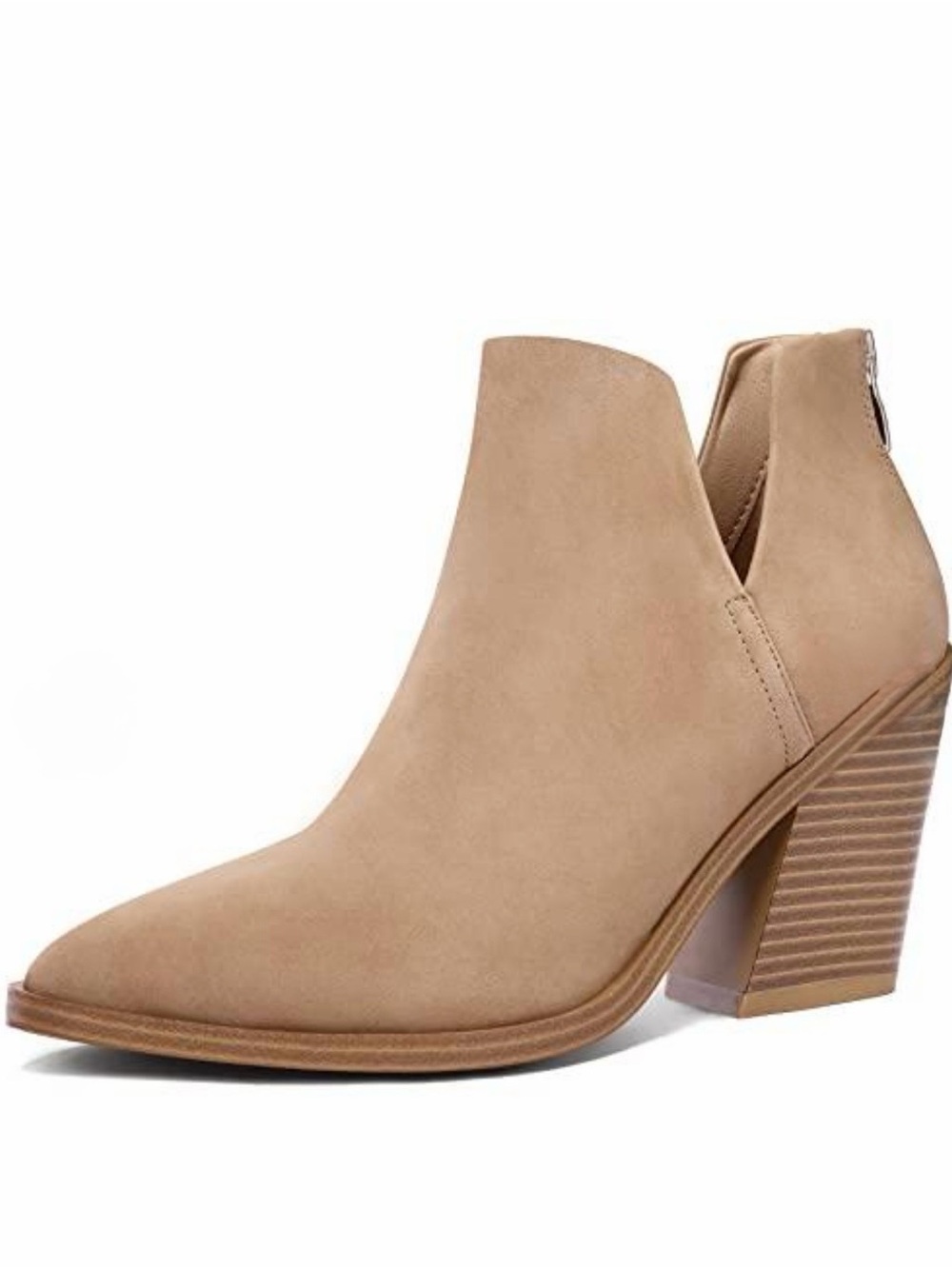 Women's Tan Suede Cutout Block Heel Bootie